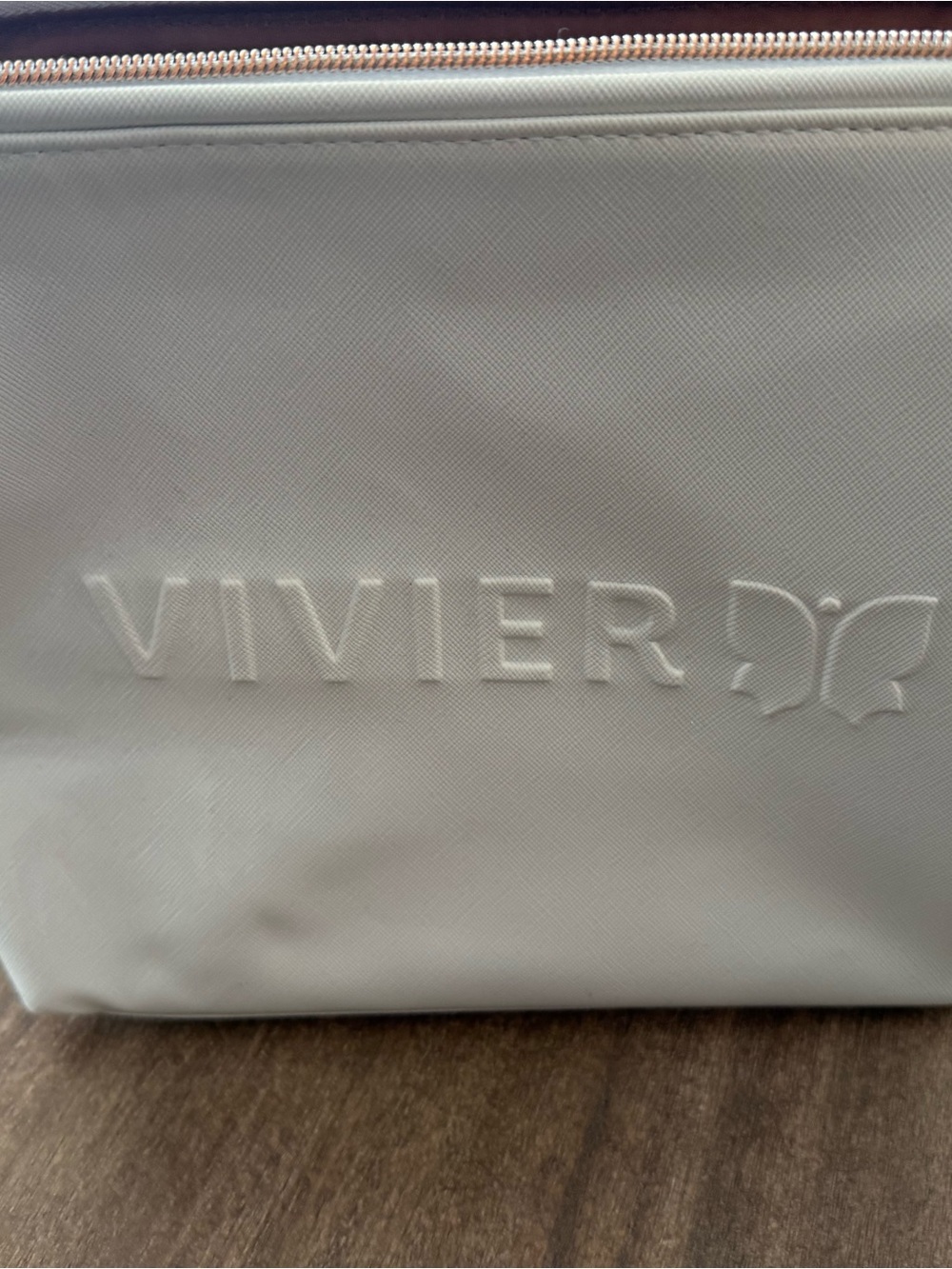 ViVI White Embossed Cosmetic Pouch with Butterfly Detail
